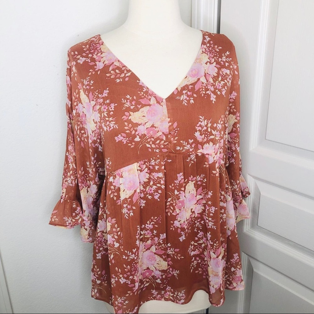 DR2 sheer orange floral blouse